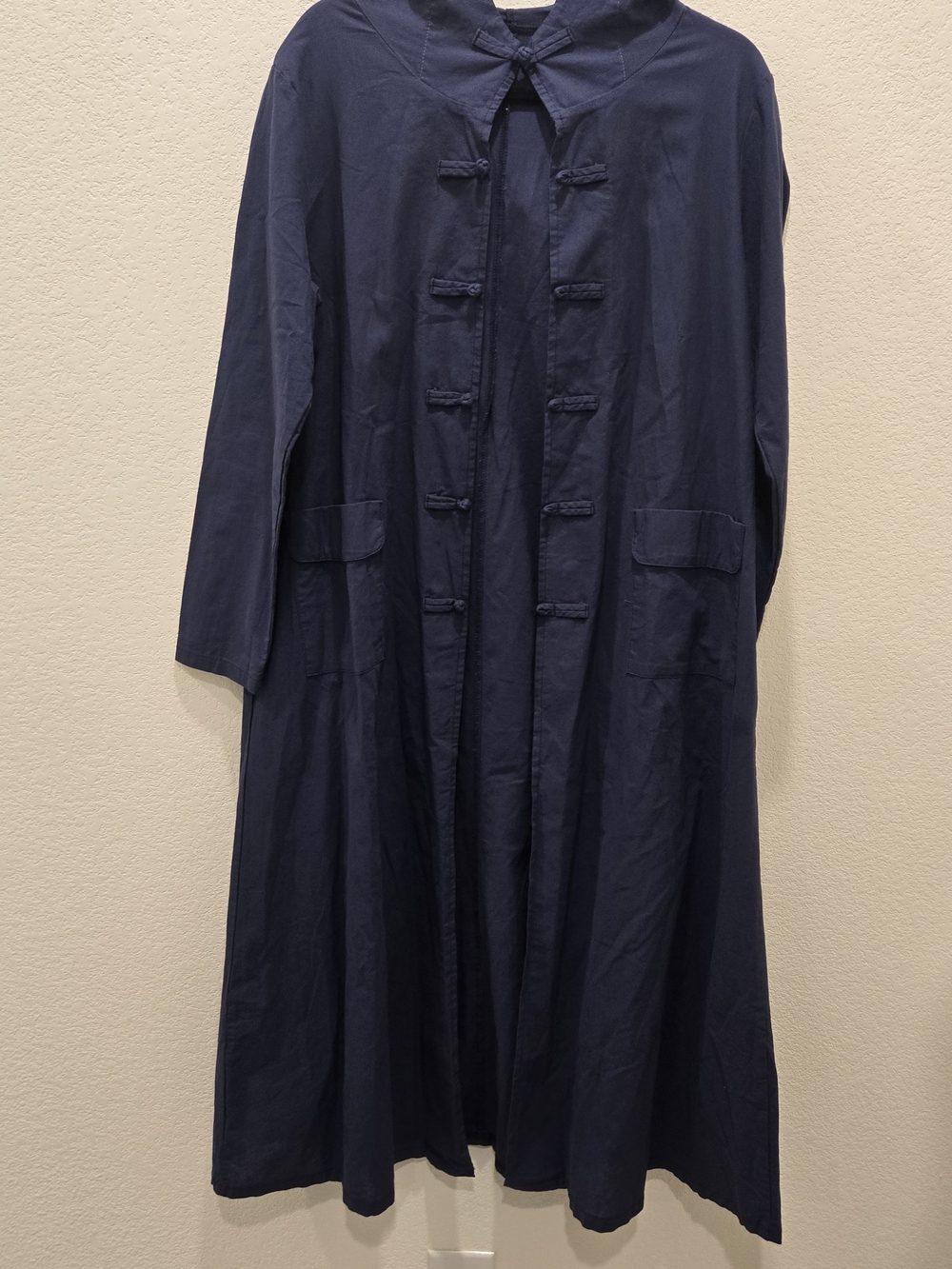 Navy Long Mandarin Lightweight Jacket/cape W/hood